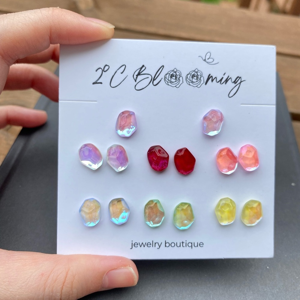 Y2K stone Translucent anti allergy Stud Earrings Set of 7